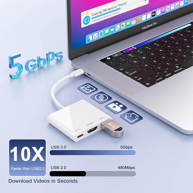MTAKYI 100W USB C to HDMI Adapter Upgraded Wireless Carplay and Android Auto Dongle Support Netflix/YouTube, CarPlay Ai Box with USBA-C and USBC-C Cable for iPhone Android
