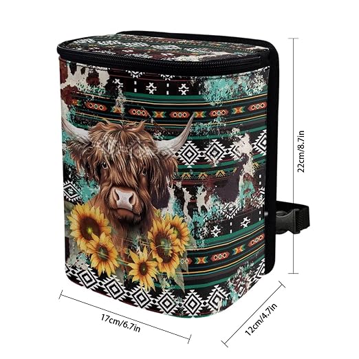 BIGCARJOB Car Trash Bag Southwest Highland Cow Car Trash Interior Accessories for Back Seat Headrest Car Trash Bin Hanging Trash Bag for Car Garbage Can