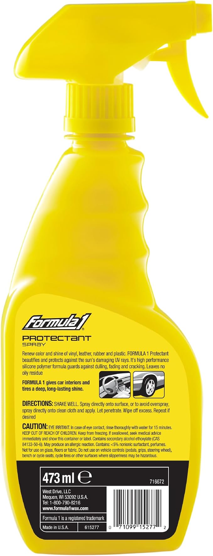 Formula 1 Interior Detailing Protectant Spray, Car Interior Cleaner with UV Protection, Non Greasy Formula, Safe for Vinyl, Rubber, Plastic, & Dashboard - 16oz