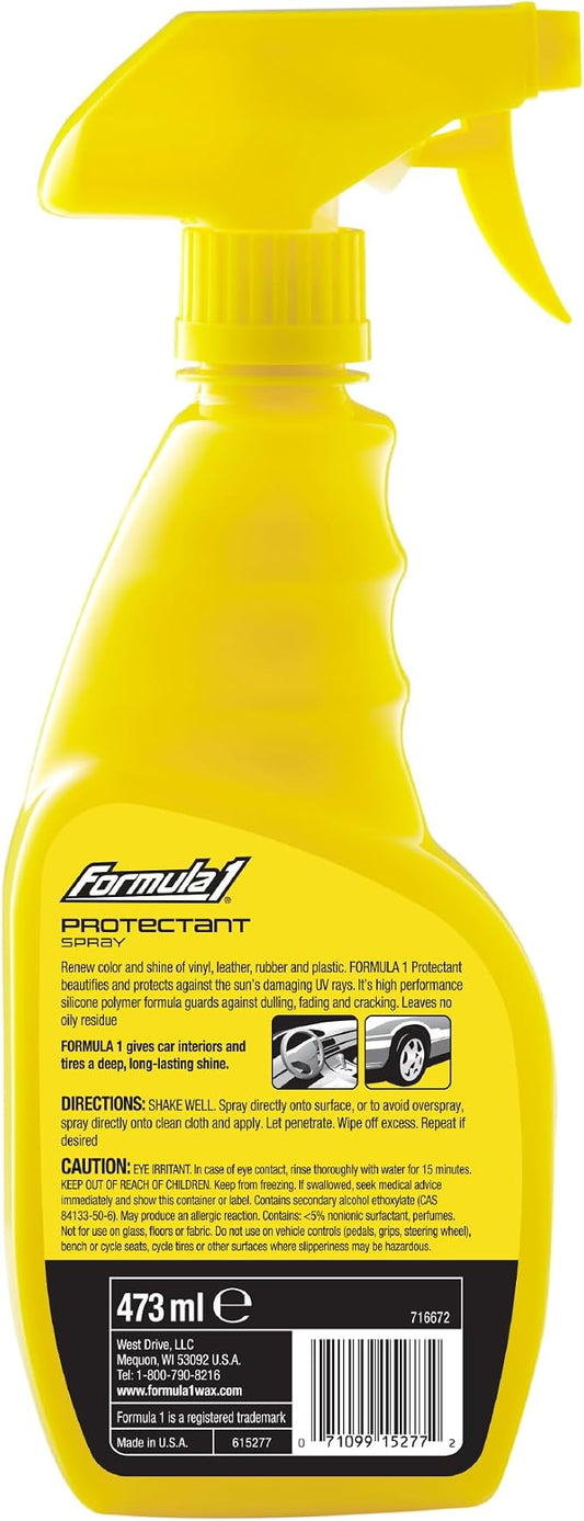 Formula 1 Interior Detailing Protectant Spray, Car Interior Cleaner with UV Protection, Non Greasy Formula, Safe for Vinyl, Rubber, Plastic, & Dashboard - 16oz