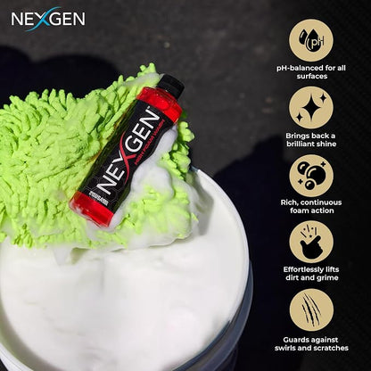 Nexgen High Foam Car Wash (8oz) - Professional-Grade, pH-Balanced car soap for Spotless Shine - On-the-Go Car Detailing - Car Cleaning Supplies - Safe for Coated, Waxed & Sealed Finishes