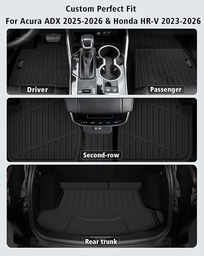 Floor Mats & Cargo Liner Custom Fit for Acura ADX 2025 All Weather TPE Rubber 1st & 2nd Floor Liners Automotive Trunk Mat for Acura ADX 2025 Accessories, Black