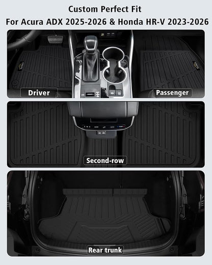 Floor Mats & Cargo Liner Custom Fit for Acura ADX 2025 All Weather TPE Rubber 1st & 2nd Floor Liners Automotive Trunk Mat for Acura ADX 2025 Accessories, Black