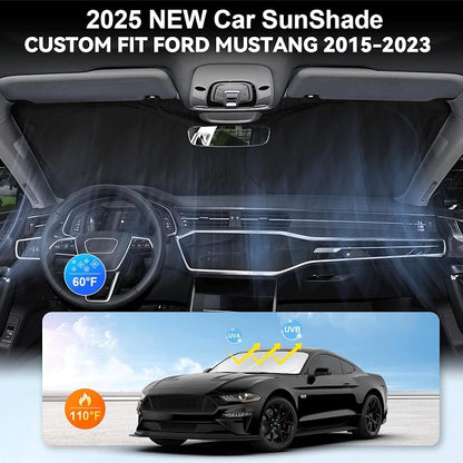 Sunshade for Mustang 2015-2025 2026 Ford Windshield Sun Shade (NOT for Ford Mustang Mach-E Accessories Foldable Front Window Shield Windshield Cover Sun Visor Protector Block UV Ray Heat Reflector