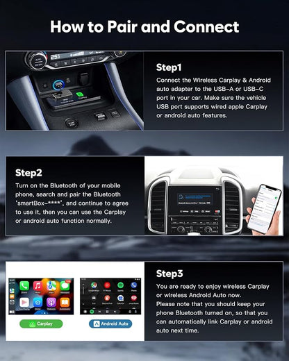 2025 Upgraded Wireless carplay Adapter for iPhone, for Apple carplay Wireless Adapter, Plug & Play, for iPhone iOS 10+/ for Android 11+
