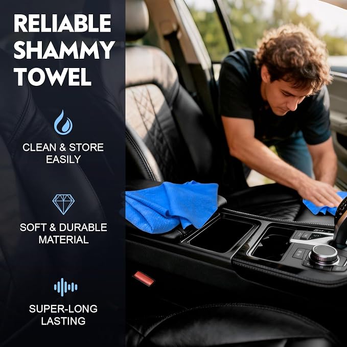 ARTIPOLY Premium Shammy Towel for Car Drying 2pk (26”x17”)-Super Absorbent Chamois Towel-Reusable shamies Towels for Cars, Bathroom,Pets, Dust Remove, No Spots/Streak/Scratch, Large, Yellow&Blue