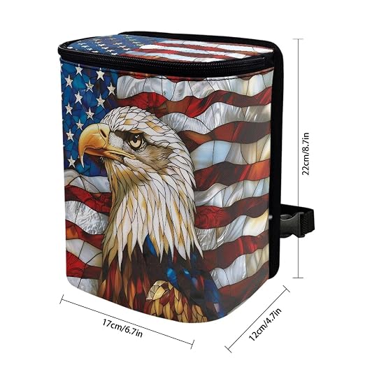 Talayituse Eagle American Flag Print Car Trash Can Portable Auto Garbage Bin Multifunctional Vehicle Interior Accessories with Adjustable Straps Universal Fit Truck SUV Sedan