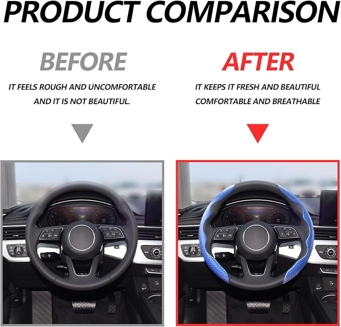 2pcs Universal Fit Carbon Fiber Steering Wheel Cover, Anti-Skid Steering Wheel Cover/Segmented Steering Wheel Protector/Car Interior Accessories (Blue)