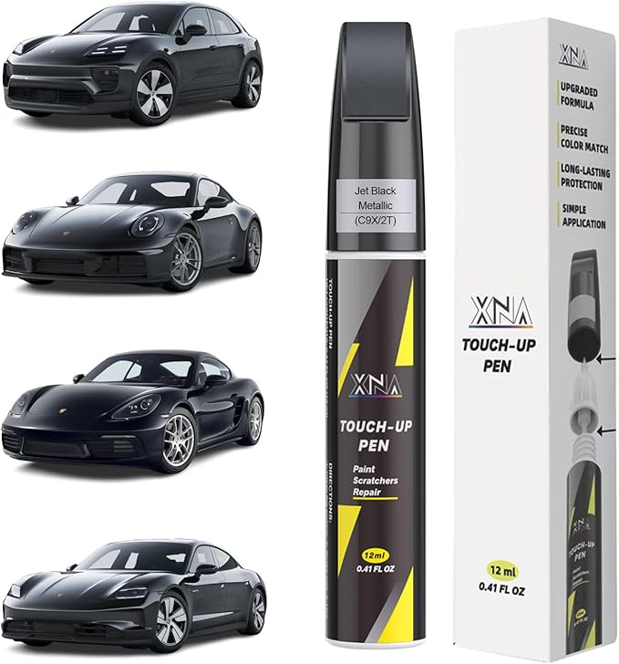 XNA Jet Black Metallic(C9X/2T) for Porsche Touch Up Paint, Car Scratch Remover for Nicks and Chips Repair, 2-In-1 Quick & Easy Fix Car Scratch Repair Kit with Exact Color-Matched
