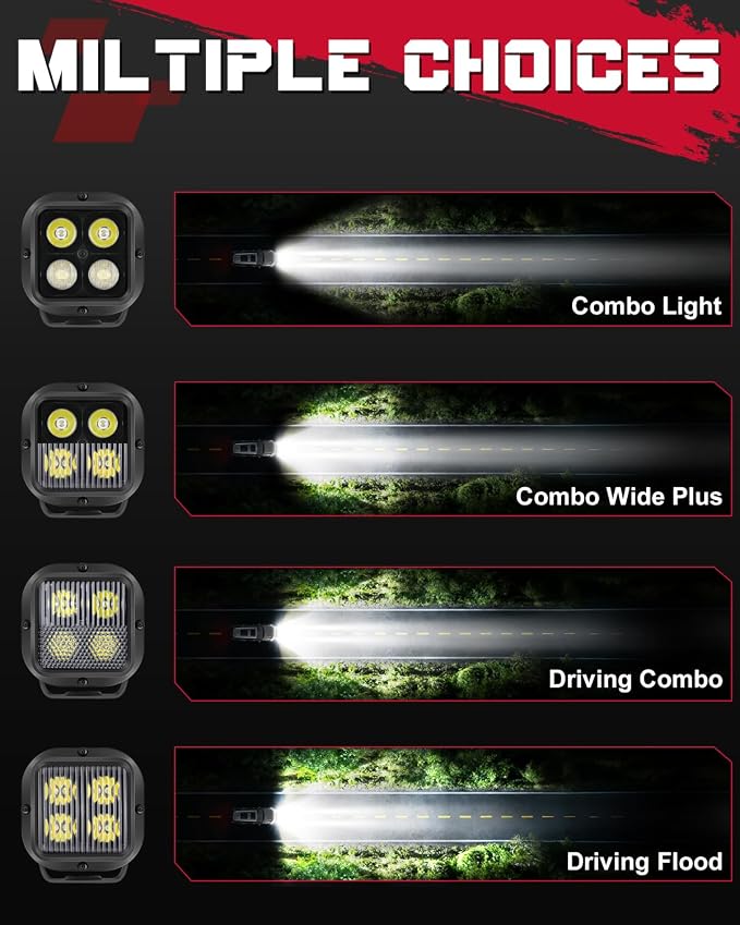 LED Pods, OFFROADTOWN 3inch 80W CREE LED Pods Off Road Driving Lights Cubes Ditch Lights Headlight for Truck Pickup Dirt Bike UTV ATV SUV Boat 4x4 Car - Combo Beam