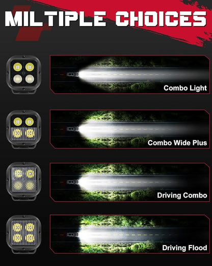 LED Pods, OFFROADTOWN 3inch 80W CREE LED Pods Off Road Driving Lights Cubes Ditch Lights Headlight for Truck Pickup Dirt Bike UTV ATV SUV Boat 4x4 Car - Combo Beam