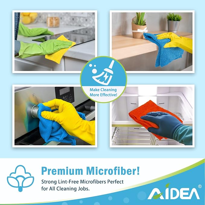 AIDEA Microfiber Cleaning Cloth, 5PK, Soft Absorbent Rags, Microfiber Towels for Cars, Kitchen Towels, Dusting Cloth for Home, Window, Cleaning Supplies, 12"×12"