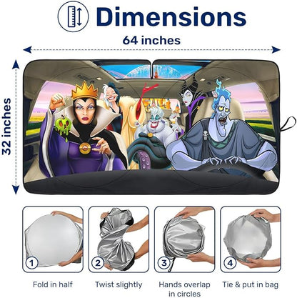 GENANY Witch Cartoon Windshield Sun Shade for Car SUV Truck (64x32 Inches), Automobile Sunshade, Protector Blocks UV, Car Decor
