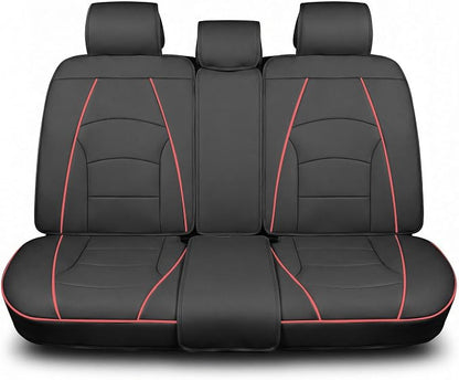 FH Group Back Seat Faux Leather Car Seat Cover - Universal Fit, Rear Seat Covers for Cars with Rear Split Bench, Car Seat Cushions for SUV, Sedan, Van, Black Red Trim