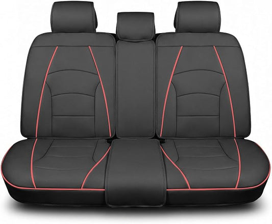 FH Group Back Seat Faux Leather Car Seat Cover - Universal Fit, Rear Seat Covers for Cars with Rear Split Bench, Car Seat Cushions for SUV, Sedan, Van, Black Red Trim