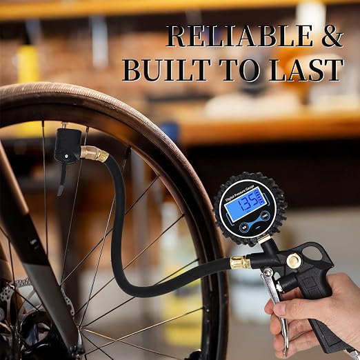 Digital Bike Tire Pressure Gauge, Presta Valve Adaptor, Schrader to Presta Valve Adapter for Air Compressor, Schrader Valve Adapter, Easiest Use Presta and Schrader Air Compressor Tool