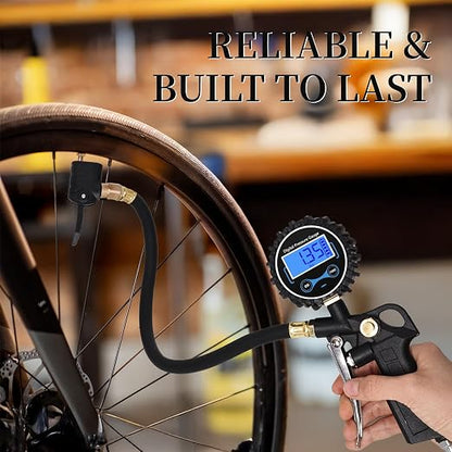 Digital Bike Tire Pressure Gauge, Presta Valve Adaptor, Schrader to Presta Valve Adapter for Air Compressor, Schrader Valve Adapter, Easiest Use Presta and Schrader Air Compressor Tool