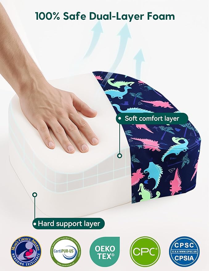 Babelio Ergo-Designed Booster Seat for Kitchen Chair, Promote Proper Upright Posture, Toddler Booster Seat for Dining Table, Removable & Washable Cover, Blue Dinosaur