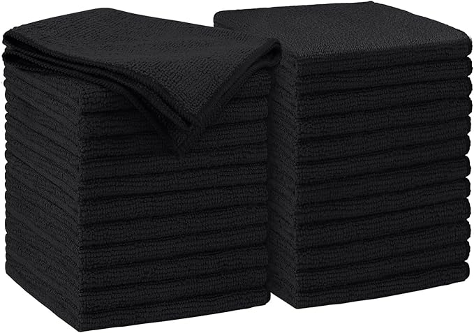 AIDEA Microfiber Cleaning Cloth Black 24PK, Microfiber Towels for Cars, Premium Car Cloths, Dusting Cloth Lint Free Cleaning Rags for SUVs, House, Kitchen, Window, Workshops,11.5×11.5"