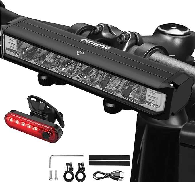 Suruid Super Bright LED Bike Light, USB Rechargeable Bicycle Headlight, Waterproof Bike Headlight, Waterproof Bike Headlight,Daytime Running Light,MTB Off-Road Cycling Commuting