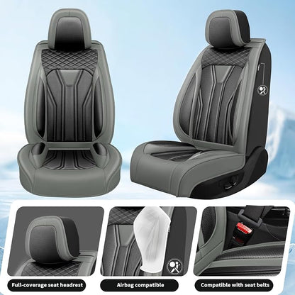 Fit Patriot Car Seat Covers for Jeep Patriot 5 Seats 2007-2016 2017 -Premium Leather, Waterproof & Breathable，All-Weather Seat Cushion Protecto & Airbag Compatible, 2 Front Seat Gray & Black