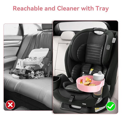 2 Pack Car Seat Cup Holder Snack Tray: Travel Tray for Kids Car Seat Food Tray for Kids Travel, Toddler Carseat Eating Plate Table, Kid Road Trip Table Essentials Accessories, Pink+Light Blue
