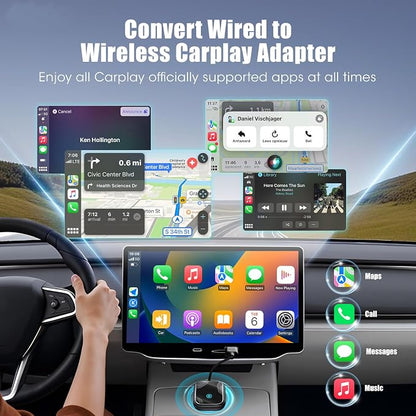 2in1 Wireless Carplay Adapter for iPhone Android,for Toyota/Honda/Cadillac/Ford/Chevrolet/Jeep Carplay,Plug Play Automatic Reconnect,Convert Wired to Wireless Bluetooth Carplay Dongle(USB A/C)06d