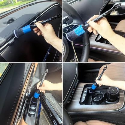 MVEQRRN 3pcs Car Detailing Brush Set-1pcs Boars Hair Car Detailing Brushes,1pcs Ultra Soft No Scratch Detailing Brush for Air Vent,Leather Seat 1pcs auto Detail Brushes for Interior Exterior(Blue)