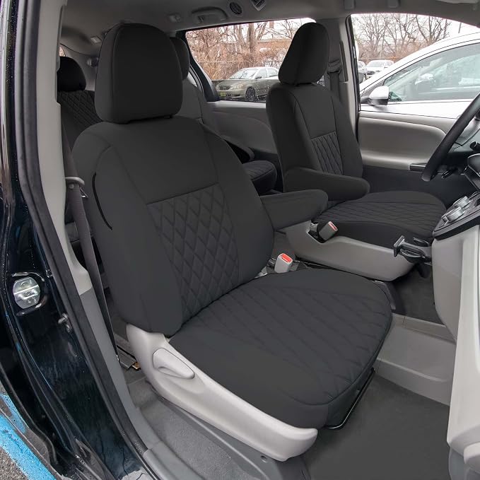 FH Group Custom Fit Car Seat Covers Specifically Made for 2011-2020 Toyota Sienna 7-8 Seater with Ultraflex Neoprene Water Resistant Automotive Seat Covers - Front Set Black