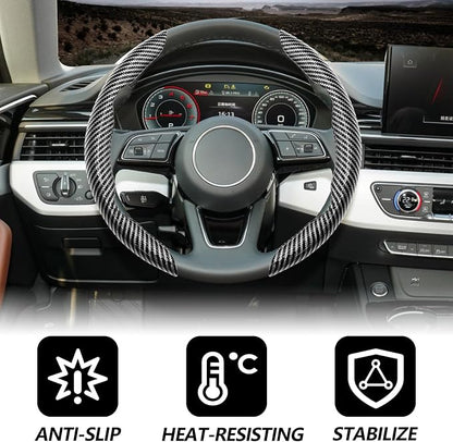 2pcs Universal Fit Carbon Fiber Steering Wheel Cover, Anti-Skid Steering Wheel Cover/Segmented Steering Wheel Protector/Car Interior Accessories (Bright Black)
