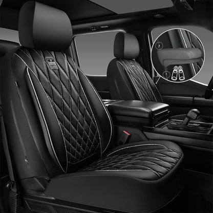 CAR PASS Piping Luxury Leather Two Front Car Seat Covers,Silver Glitter Waterproof Seat Cover Compatible with Front Seat Armrests,Universal Fit for Suvs,Vans,Trucks,Airbag Compatible(Black and Silver)