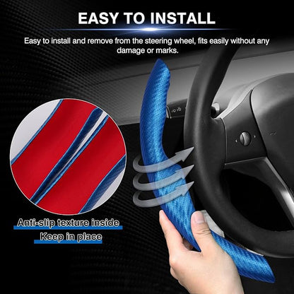 Canvcle Steering Wheel Cover for Tesla Model 3/Model Y Accessories Carbon Fiber Steering Wheel Cover Protector Anti-Slip, Comfortable Grip, Breathable, Model 3/Y Accessories, Blue