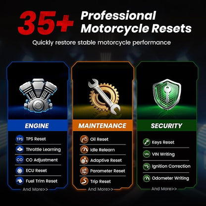 ANCEL MT700 Motorcycle OBD2 Scanner Full Systems, ABS Engine Meter TPMS Diagnostic Tool with 35+ Reset Functions for Harley Indian Yamaha Polaris Piaggio Ducati Honda BMW, AutoVIN, 7”Touch Screen,16G