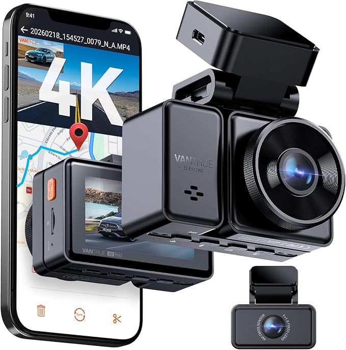 Vantrue E2 Pro Dash Cam Front and Rear, 2.5K Upgrade Rear Cam, 4K+2.5K Dash Camera for Cars, Voice Control, WiFi, GPS, Night Vision, 24H Parking Mode, Loop Recording, 2.45" IPS, Support 1TB
