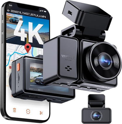 Vantrue E2 Pro Dash Cam Front and Rear, 2.5K Upgrade Rear Cam, 4K+2.5K Dash Camera for Cars, Voice Control, WiFi, GPS, Night Vision, 24H Parking Mode, Loop Recording, 2.45" IPS, Support 1TB