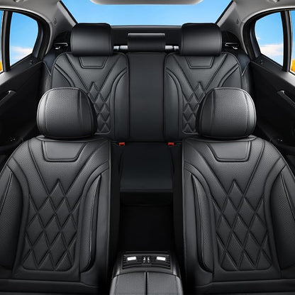 Car Seat Covers Compatible with Hyundai Accent 2017-2025 2026 - Full Set 5 Seats Luxury Leather All-Weather Seat Cushions & Protectors, Waterproof & Breathable, Airbag Compatible (Black)
