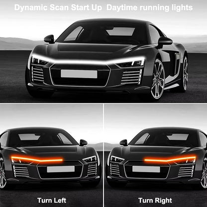 Car LED Hood Light Strip, 12V Flexible Waterproof Daytime Running Lights for Car, Universal Engine Cover Decoration Accessories for Cars, SUVs, Trucks, Dynamic Scan Start-up Effect (RGB, 70 Inches)