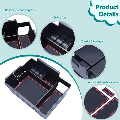TOPINSTALL 2020-2026 Ford Explorer Console Organizer Tray - Compatible with 2020-2026 Ford Explorer Deep Armrest Storage Box with Coin Holder & Non-Slip Mats, Red Interior 6th Gen Explorer Accessories