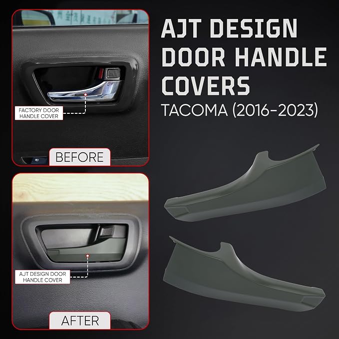 AJT DESIGN Car Door Handle Cover Compatible with Toyota Tacoma (2016-2023) | ABS Plastic Interior Trim, Chrome Delete Tacoma Door Handle Cover | Made in USA, Pack of 4 (Front & Back) - Army Green