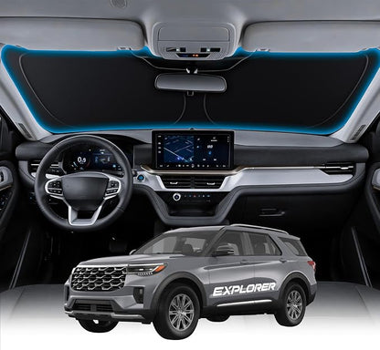 Wigoo for Ford Explorer Windshield Sunshade [OEM Design, 100% Sun Blockage] Foldable Heat Insulation Sun Shade with Storage Bag, for Ford Explorer (2020-2026), Silver Coating