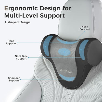 Coverado Car Headrest Pillow, Ergonomic Memory Foam Car Neck Pillow for Driving Seat with Adjustable Strap, Soft PU Leather Breathable Removable Cover Neck Support for Neck Pain Relief