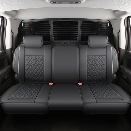 JOJOBAY Chevy Silverado Seat Covers,Leather Seat Covers for GMC Sierra,Custom Fit 2007-2026 1500 2500HD 3500HD Crew Extended Regular Cab,LT LZ(Rear Seat Covers,Black Grey)
