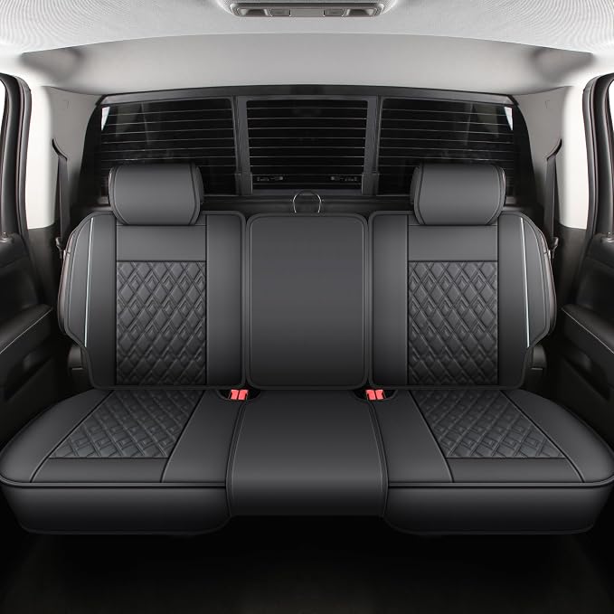 JOJOBAY Chevy Silverado Seat Covers,Leather Seat Covers for GMC Sierra,Custom Fit 2007-2024 1500 2500HD 3500HD Crew Double Extended Regular Cab,LT LZT RST(Full Set,Black Grey)