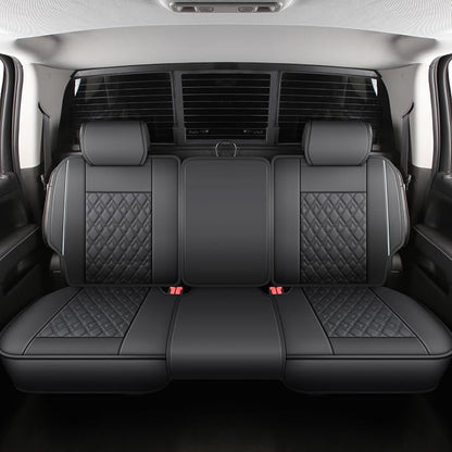 JOJOBAY Chevy Silverado Seat Covers,Leather Seat Covers for GMC Sierra,Custom Fit 2007-2024 1500 2500HD 3500HD Crew Double Extended Regular Cab,LT LZT RST(Full Set,Black Grey)