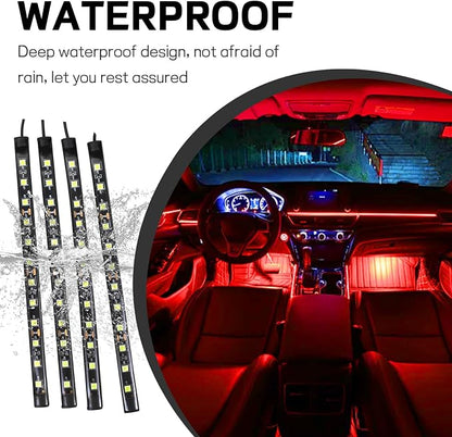 Car LED Strip Light, 12V 48 LED Interior Atmosphere Lights Under Dash Ambient Night Light, Universal Auto Interior Decorative Lamp with USB Port, Truck SUV Car Accessories (Red, USB)