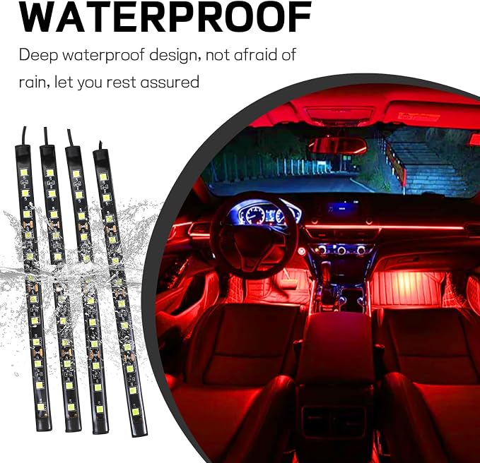 Car LED Strip Light, 12V 48 LED Interior Atmosphere Lights Under Dash Ambient Night Light, Auto Interior Decorative Lamp with Cigarette Adapter Plug, Car Accessories (Red, Cigarette Lighter)