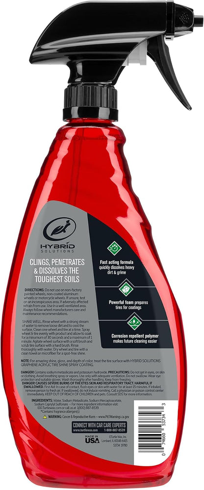 Turtle Wax Hybrid Solutions Hyper Foam Wheel and Tire Cleaner, High-Foaming Formula, Removes Dirt, Iron & Brake Dust, Perfect Prep for Tire Shine, Safe for All Wheels, 23 oz (Pack of 1)