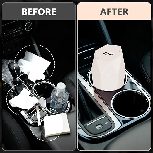 Car Trash Can with Lid - 1-Pack, Interior Accessories for Vehicles, Leakproof Garbage Can with 30 Detachable Trash Bags, Multipurpose Organizers and Storage Solutions for Home and Office (Beige)