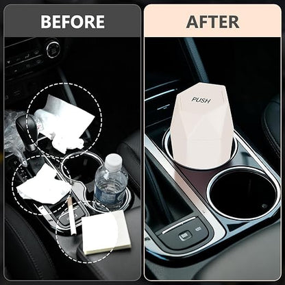 Car Trash Can with Lid - 1-Pack, Interior Accessories for Vehicles, Leakproof Garbage Can with 30 Detachable Trash Bags, Multipurpose Organizers and Storage Solutions for Home and Office (Beige)
