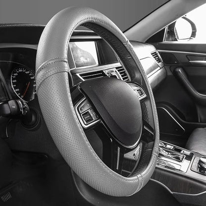 Car Pass Classical Leather Automotive Universal Steering Wheel Covers,Universal Fit for Suvs,Trucks,Sedans,Cars,Vans,14.5-15inch Anti-Slip Safety Comfortable Desgin(Gray)